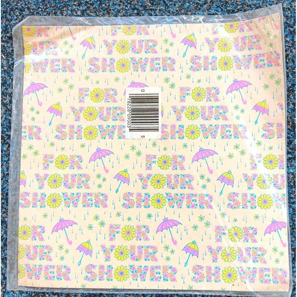 Vintage Hy-Sil Gift Wrap Wrapping For Your Shower Umbrellas 2 Sheets 20x30